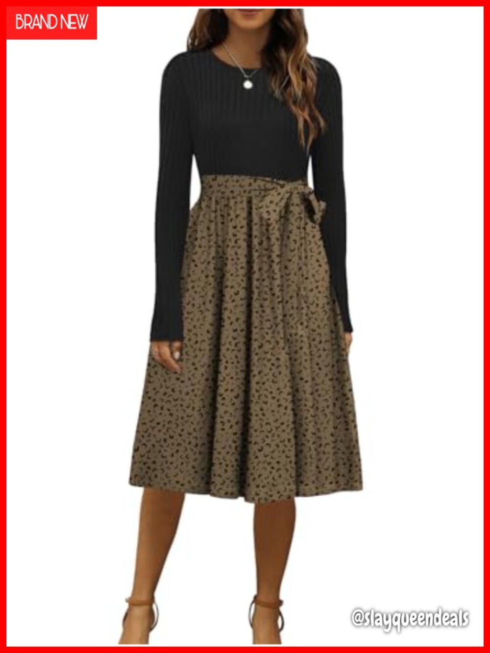 Women's Ribbed Knit Sweater Maxi Dress Long Sleeve A-Line with Pockets
